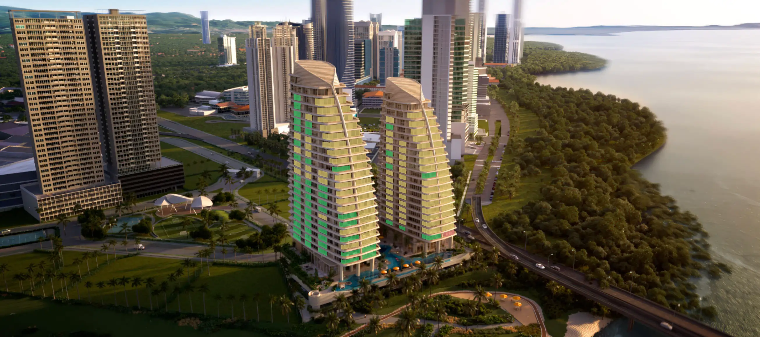 Vista comercial de disponibilidad de unidades sobre un render aéreo